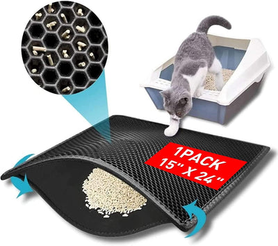 Small Cat Litter Box Mat: Easy Clean Kitty Litter Trapping Mat for Floor, Plastic Cat Box Pad (15 * 24In, Black, 1P)