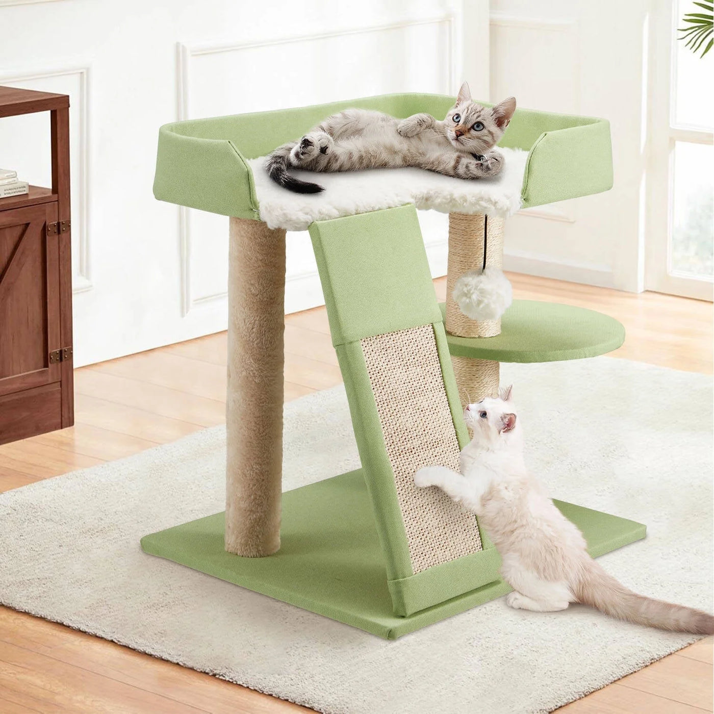 Cat Tree, Modern Cat Tower with Cat Scratching Post for Indoor Cats, Green (20 Inch)