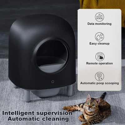 Self Cleaning Cat Litter Box, App Control, Safety Protection, Automatic Smart Robot Litter Box for Multiple Cats, with Garbage Bags&Plastic Air Filter, Black& White