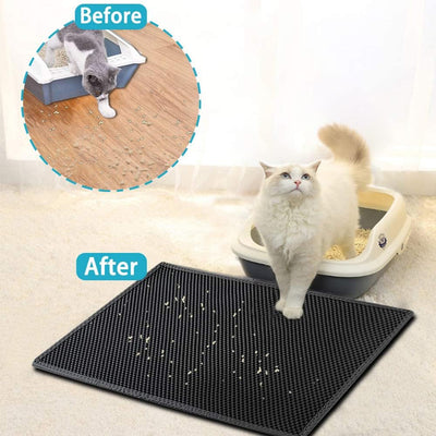 Small Cat Litter Box Mat: Easy Clean Kitty Litter Trapping Mat for Floor, Plastic Cat Box Pad (15 * 24In, Black, 1P)