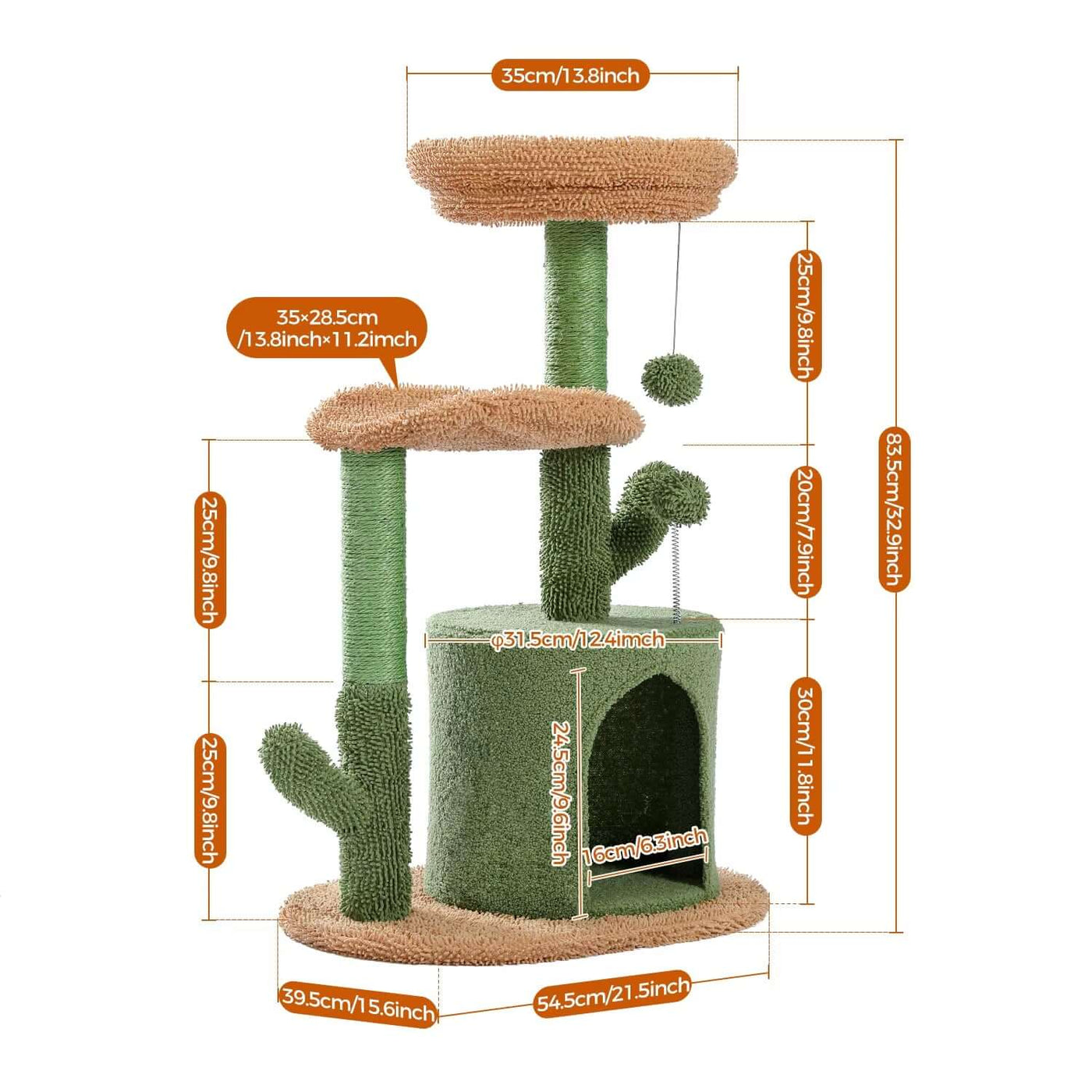 Festive Cat Scratching Post Cactus Tree Tower with Sisal Rope Cat Climbing Frame with Christmas Decoration