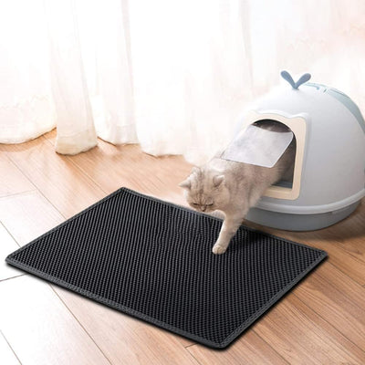 Small Cat Litter Box Mat: Easy Clean Kitty Litter Trapping Mat for Floor, Plastic Cat Box Pad (15 * 24In, Black, 1P)