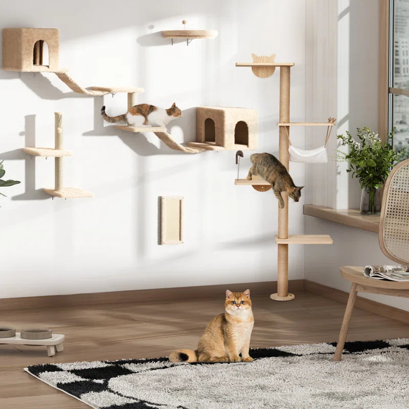 Darkiel 7Pcs Wall-Mounted Cat Tree Shelves Climbing Tower