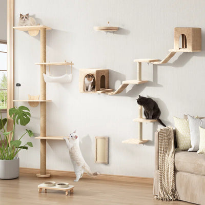 Darkiel 7Pcs Wall-Mounted Cat Tree Shelves Climbing Tower