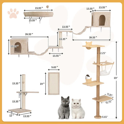 Darkiel 7Pcs Wall-Mounted Cat Tree Shelves Climbing Tower