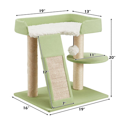Cat Tree, Modern Cat Tower with Cat Scratching Post for Indoor Cats, Green (20 Inch)