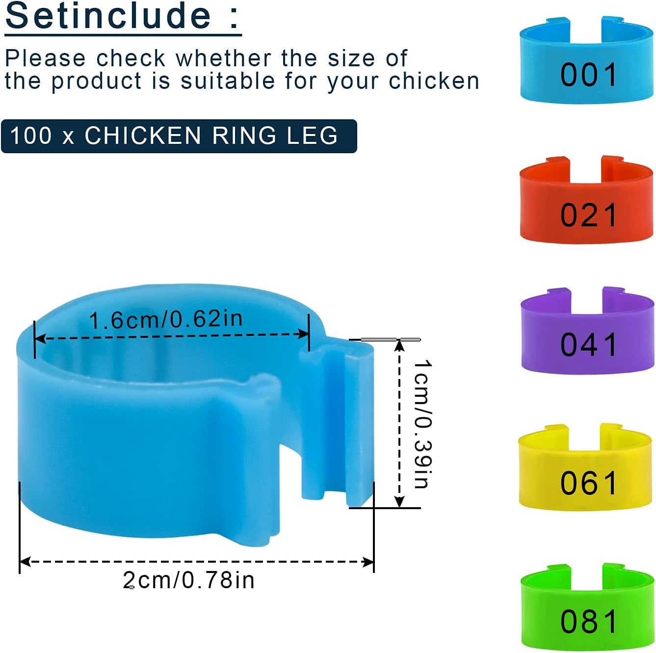 100 Pieces Chicken Bird Leg Rings, Multiple Colour Numbered Chicken Birds Identification Leg Bands Poultry Leg Bands Clip-On Leg Rings for Pigeons Quail Chicken Goose Gamefowl Turkey