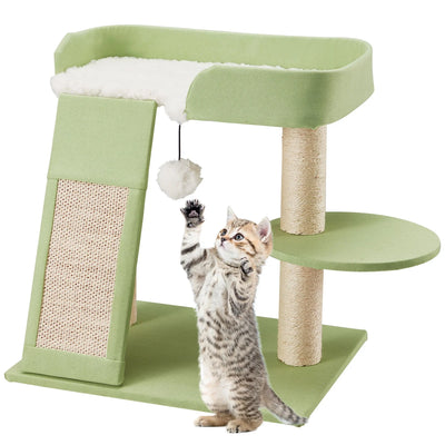 Cat Tree, Modern Cat Tower with Cat Scratching Post for Indoor Cats, Green (20 Inch)