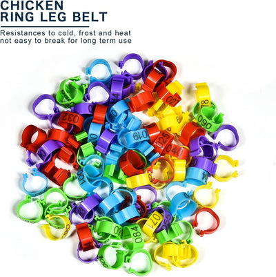 100 Pieces Chicken Bird Leg Rings, Multiple Colour Numbered Chicken Birds Identification Leg Bands Poultry Leg Bands Clip-On Leg Rings for Pigeons Quail Chicken Goose Gamefowl Turkey