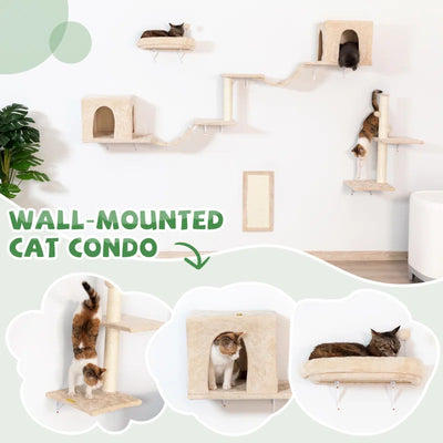 Darkiel 7Pcs Wall-Mounted Cat Tree Shelves Climbing Tower