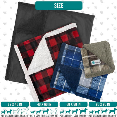 WATERPROOF Dog Blanket for Bed, XL Dog Pet Blanket Couch Cover Protection, Sherpa Fleece Leakproof Bed Blanket for Crate Kennel Sofa Furniture Protector, Reversible Soft Plush 80X60 Plaid Taupe
