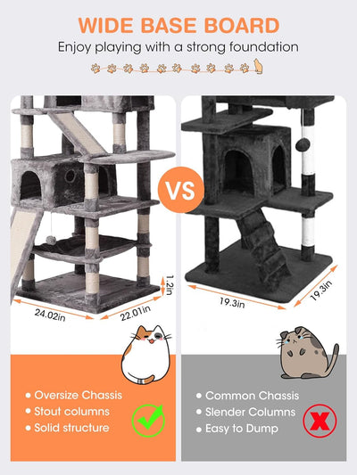 Cat Tree Cat Tower 70.1 In, Multi Level Cat Scratching Post with Condos, Ladders, Basket, Hammock & Plush Perches for Kittens, Large Cats, Light Gray