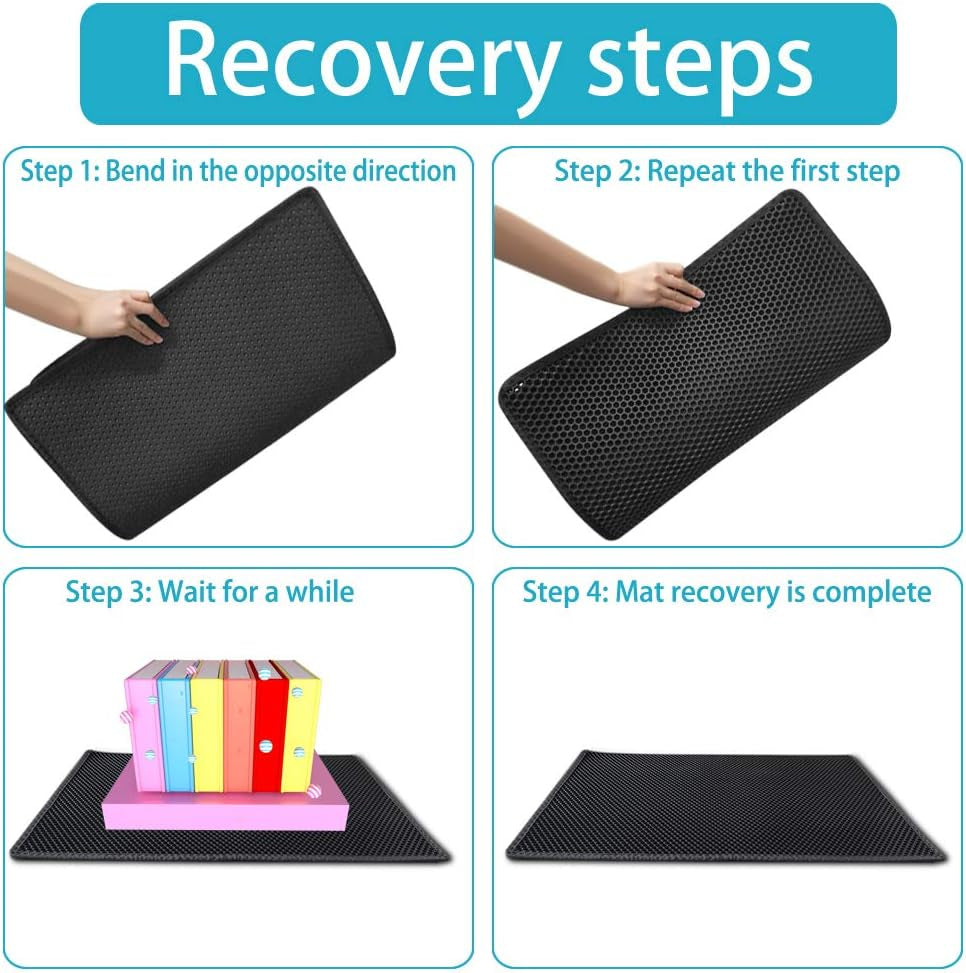 Small Cat Litter Box Mat: Easy Clean Kitty Litter Trapping Mat for Floor, Plastic Cat Box Pad (15 * 24In, Black, 1P)
