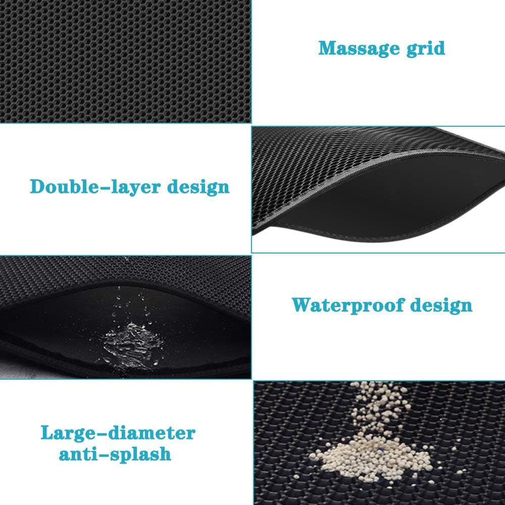 Small Cat Litter Box Mat: Easy Clean Kitty Litter Trapping Mat for Floor, Plastic Cat Box Pad (15 * 24In, Black, 1P)
