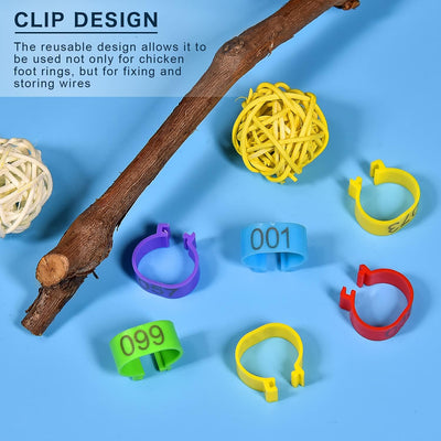 100 Pieces Chicken Bird Leg Rings, Multiple Colour Numbered Chicken Birds Identification Leg Bands Poultry Leg Bands Clip-On Leg Rings for Pigeons Quail Chicken Goose Gamefowl Turkey