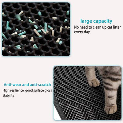 Small Cat Litter Box Mat: Easy Clean Kitty Litter Trapping Mat for Floor, Plastic Cat Box Pad (15 * 24In, Black, 1P)