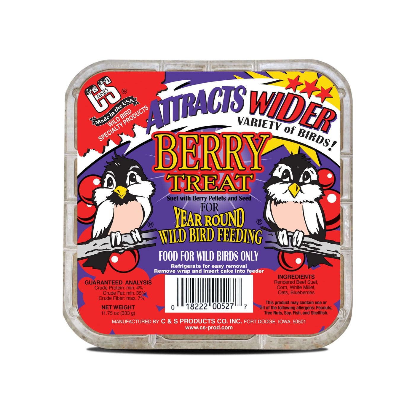 C&S Berry Suet Treat, for Wild Birds, 11.75 Ounces