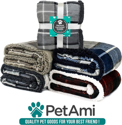WATERPROOF Dog Blanket for Bed, XL Dog Pet Blanket Couch Cover Protection, Sherpa Fleece Leakproof Bed Blanket for Crate Kennel Sofa Furniture Protector, Reversible Soft Plush 80X60 Plaid Taupe