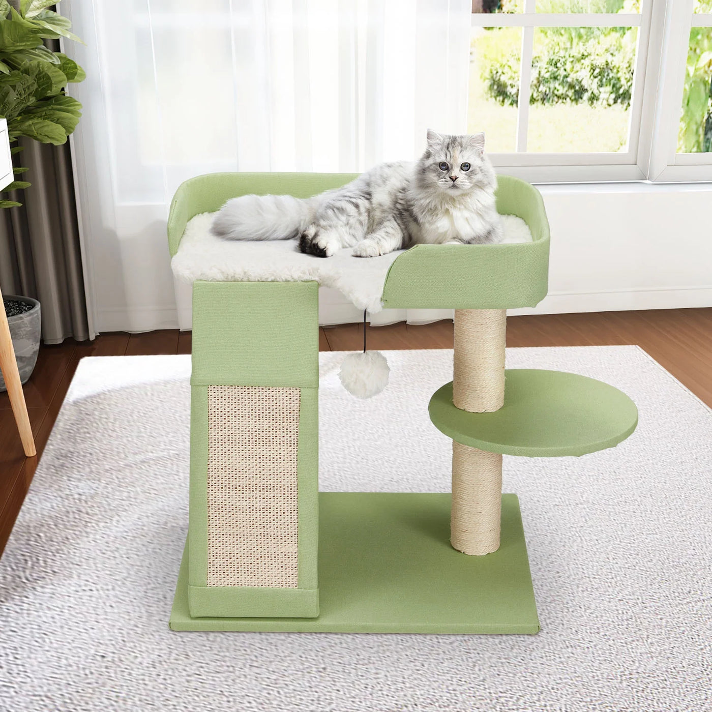 Cat Tree, Modern Cat Tower with Cat Scratching Post for Indoor Cats, Green (20 Inch)